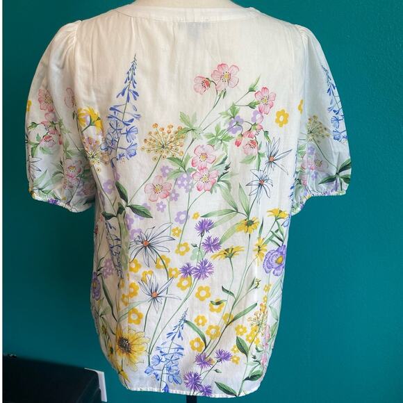 Talbots Petite Cream Floral Cotton Lined Blouse Women's Large Petite - Picture 3 of 8